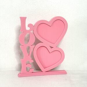 Pink LOVE Double Heart Picture Frame Plastic Valentines Day Tabletop Decor Gift